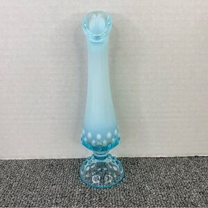 VTG Fenton Light Blue Opalescent Hobnail Swung Bud Vase Mid-20th Century Decor